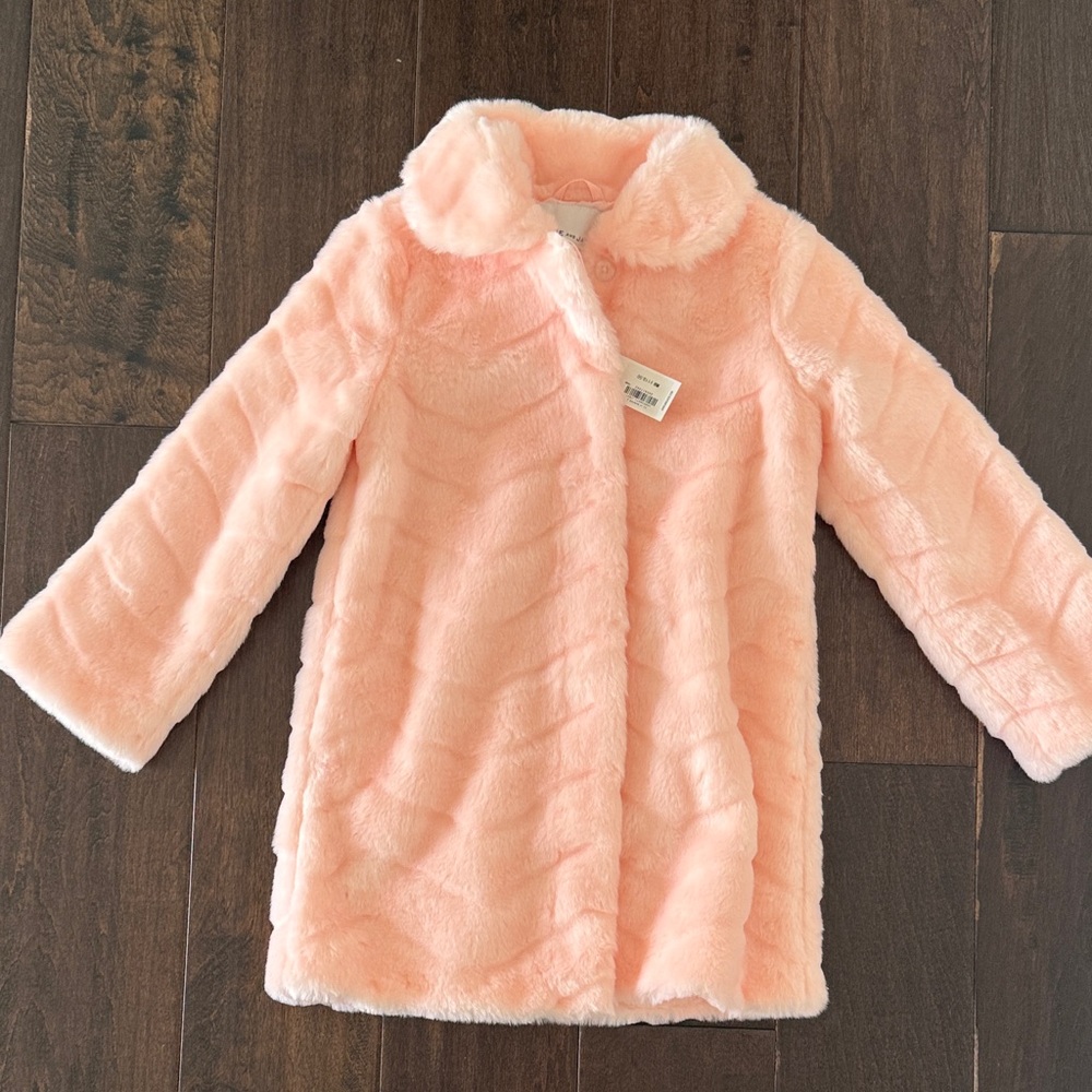 NWT Janie and Jack Girls Chic Pink Chevron Fur Kids Coat! Size 5-6 years